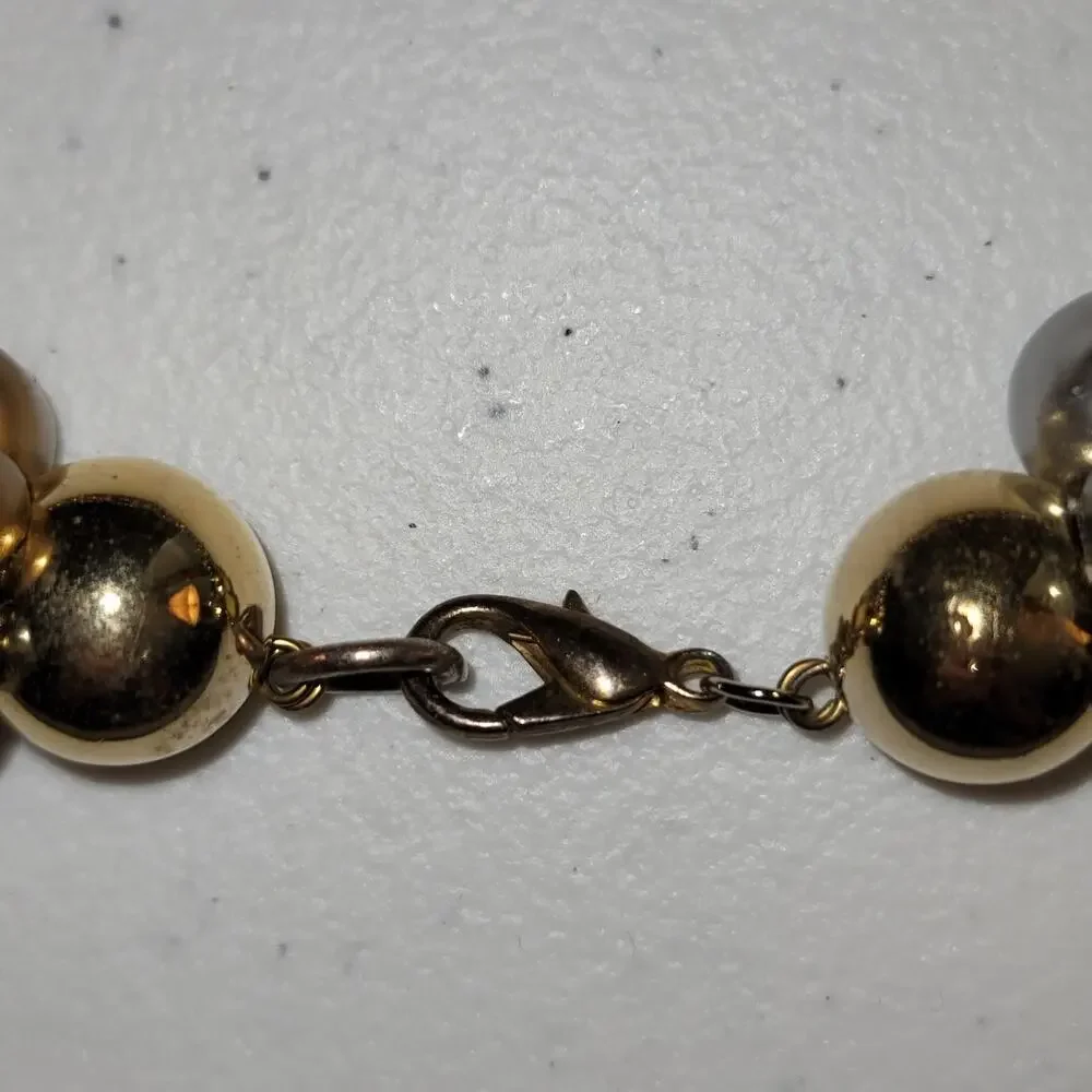 VTG c1980 Bold Beaded 4-Strand Bronze Gold Silver & Graphite Layered Necklace - Picture 3 of 4